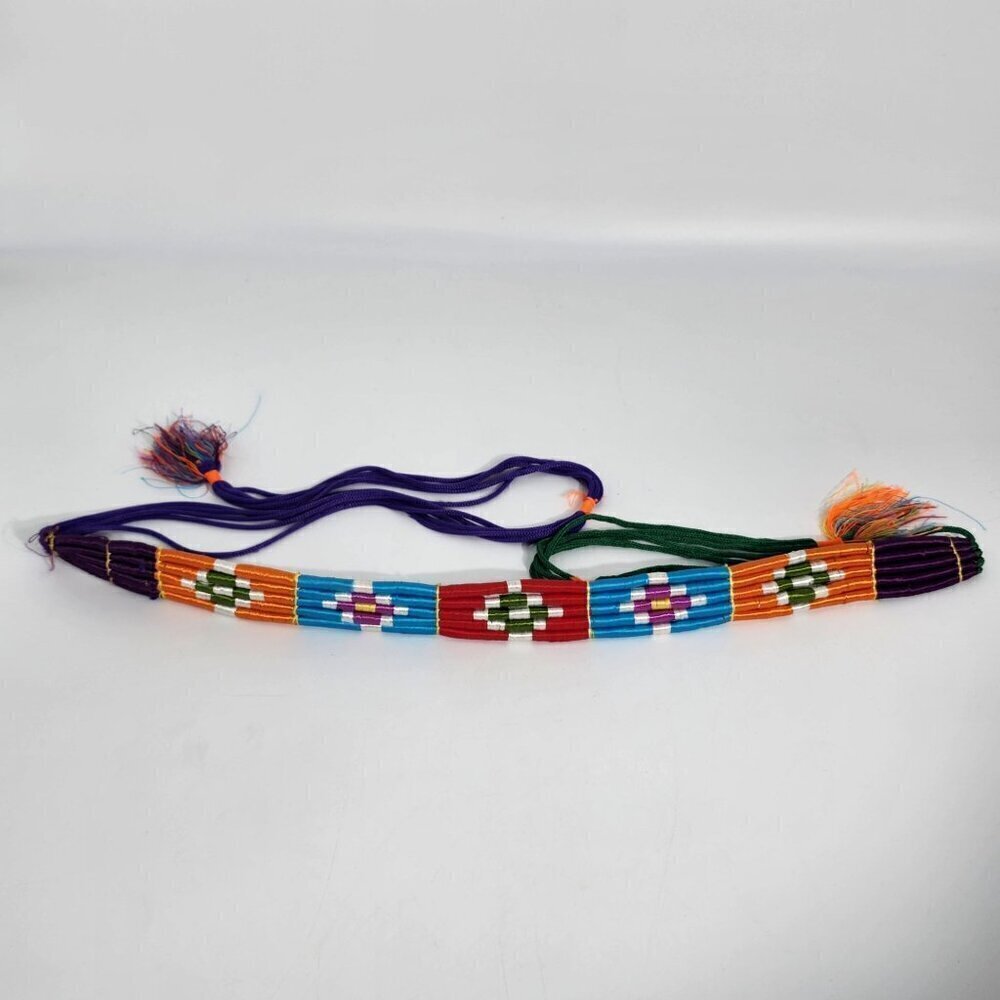 Colorful Round Hand Woven Tribal for Friendship Bow and Arrow Tie Belt Vintage